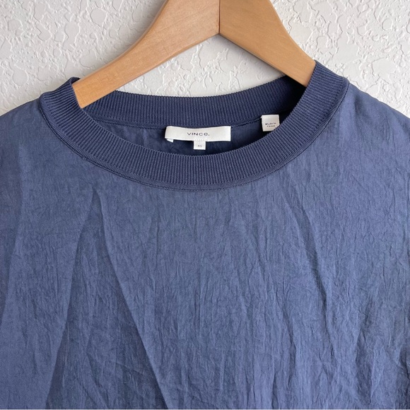 Vince Top Rib Trim Coastal Satin Crepe Crewneck Short Sleeve Relaxed - Picture 5 of 12